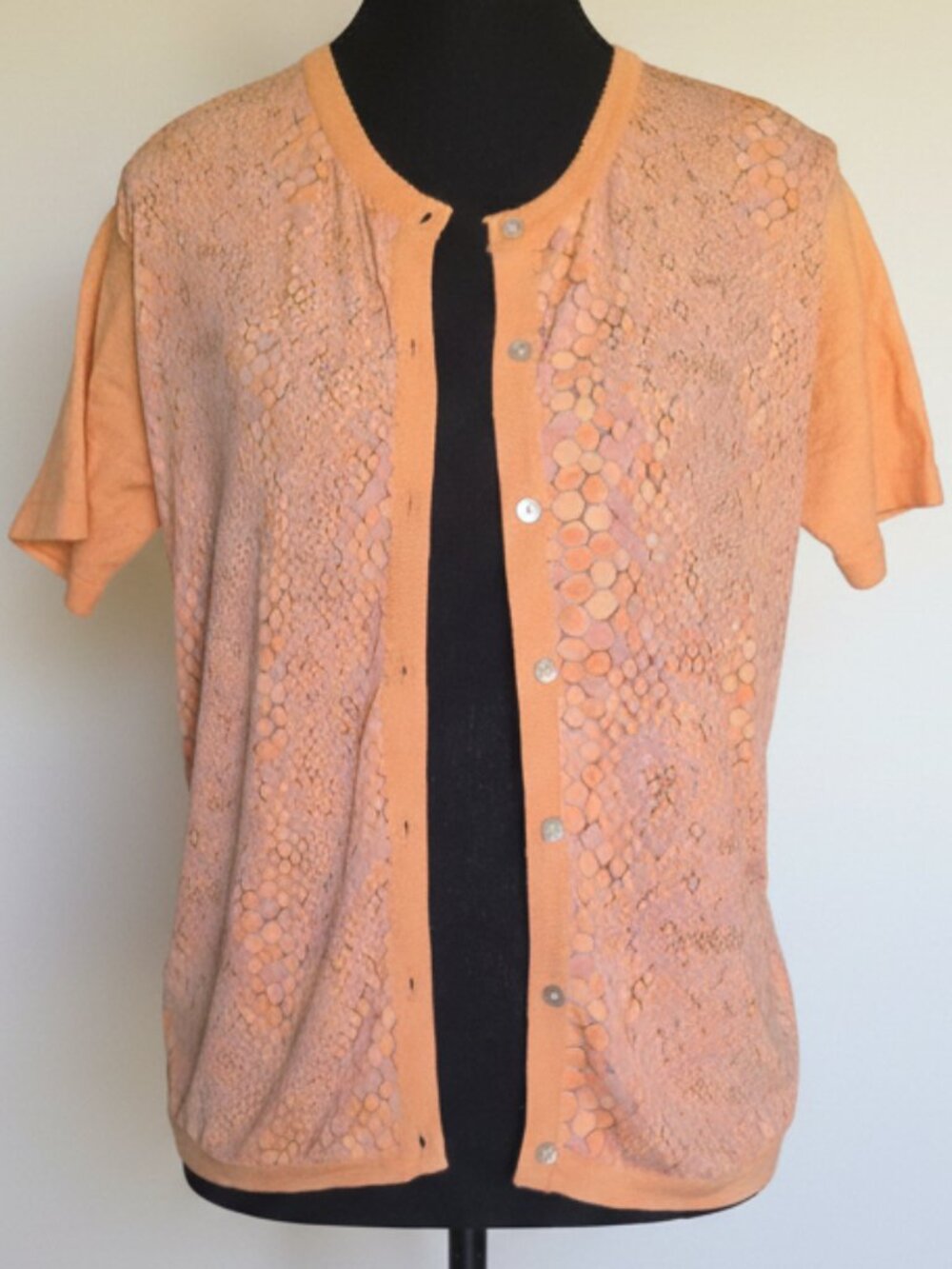 Tasse Tasse Apricot Lace Knit Cardigan | Button Front | Tagged XL Fits L